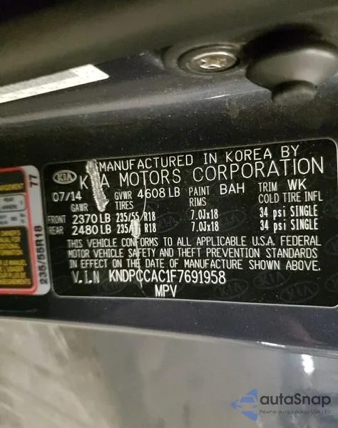 2015 Kia Sportage Ex from USA, damaged, VIN KNDPCCAC1F7691958